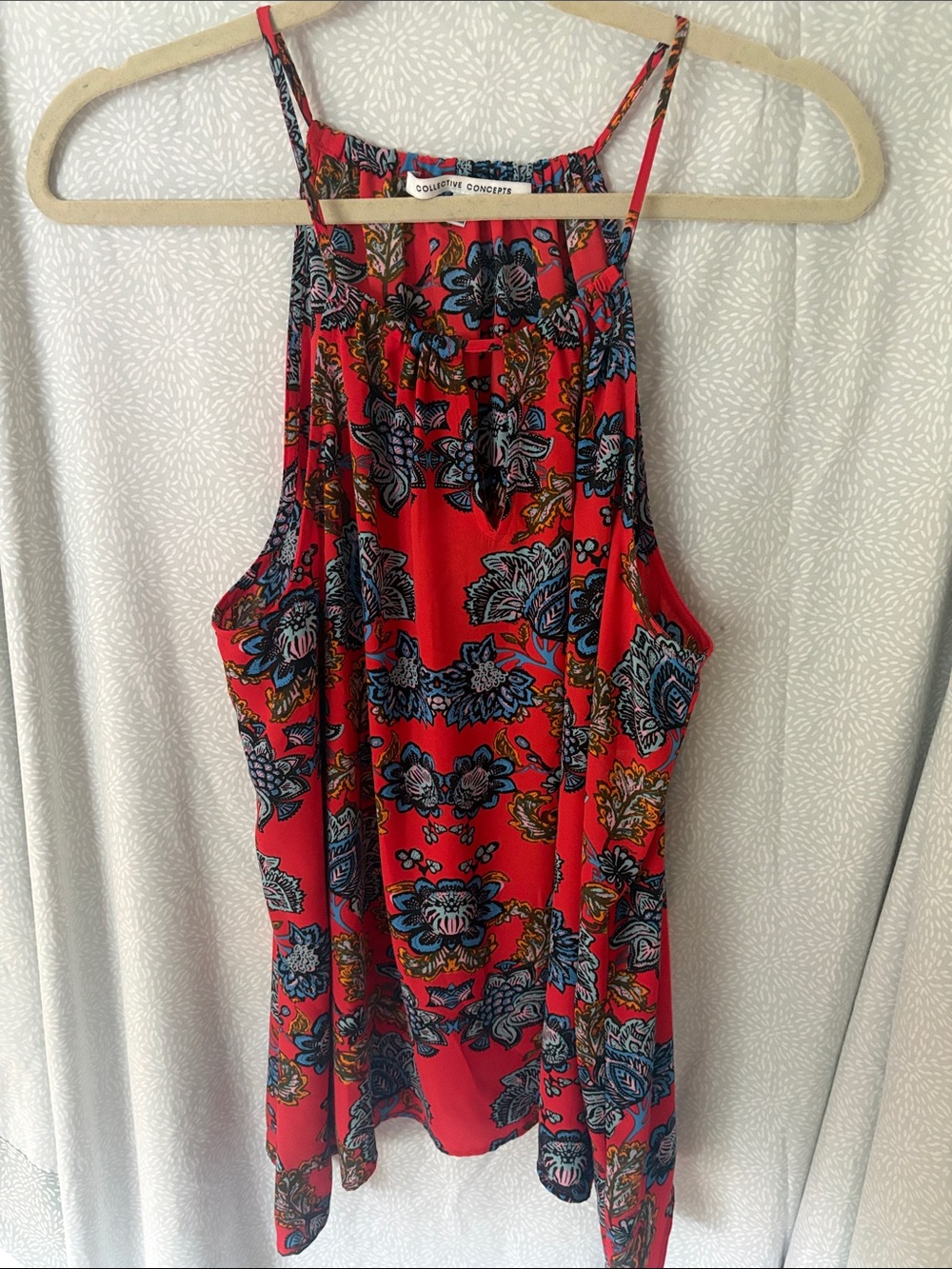 Collective Concepts Red Floral Halter Tank Top